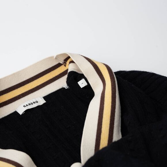 Sandro Alizia Navy V-Neck Black Knit Wool Sweater - Picture 7 of 10